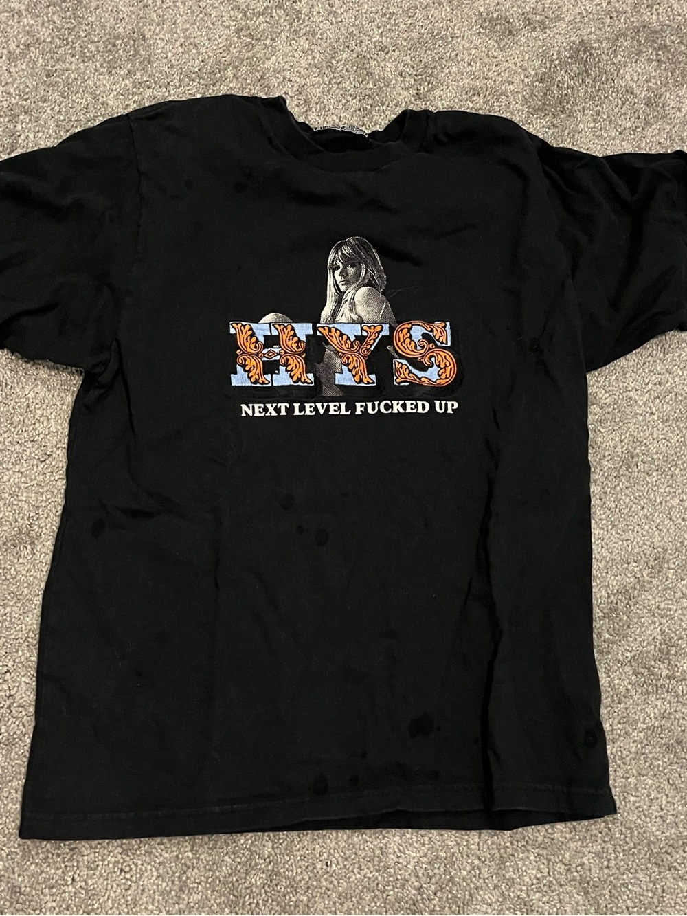 Hysteric Glamour Black Tee with Orange Floral HYS Graphic